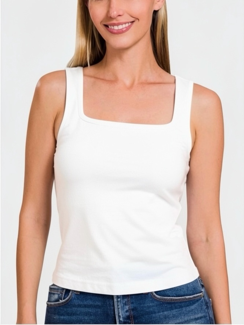 Zenana Square Neck wide Strap Cotton Tank, Size S, M, L